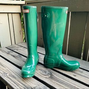 Hunter Boots Huntress Wide Calf Glossy Green - 8